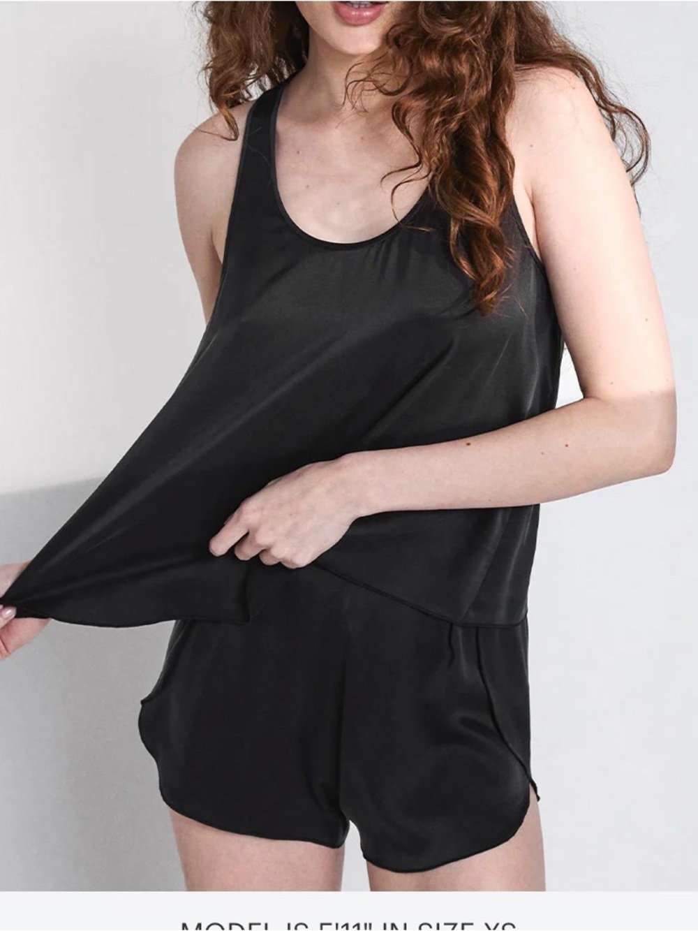 Lunya Washable Silk Tulip Back Tank Top Sleepwear Pajama Black